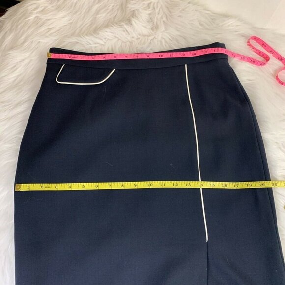 Escada Randhi Wool Blend Navy Blue Pencil Midi Skirt Size XSmall Career Designer - Picture 9 of 10